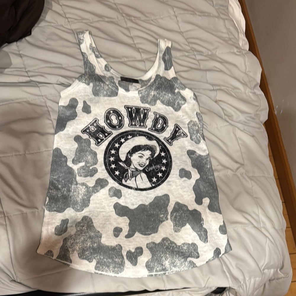 Gray and White Cow Print Tank Top